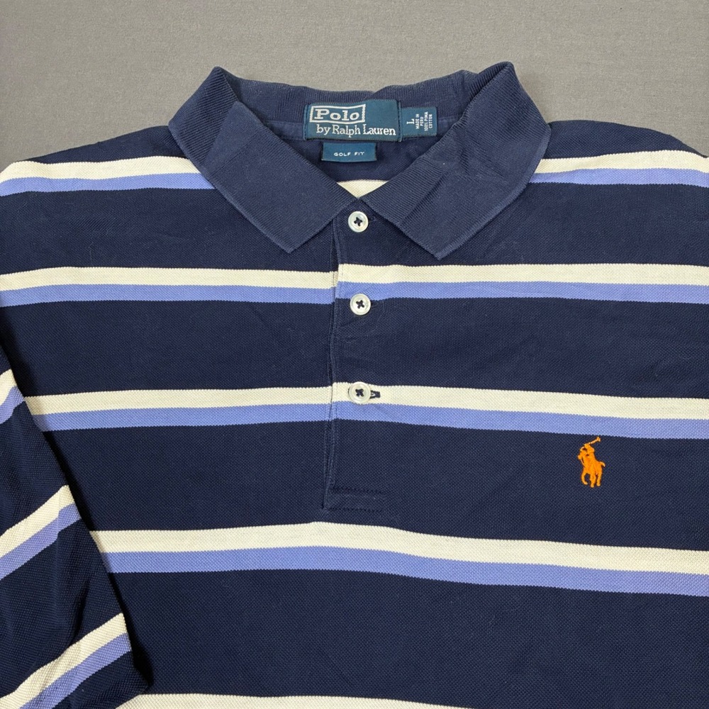 Polo Ralph Lauren Striped Blue White Short Sleeve Polo Shirt Men's Size Large